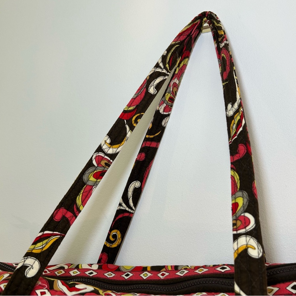 Vera Bradley Puccini Tote Bag Purse Brown Yellow Pink White Pockets Large - Picture 10 of 12
